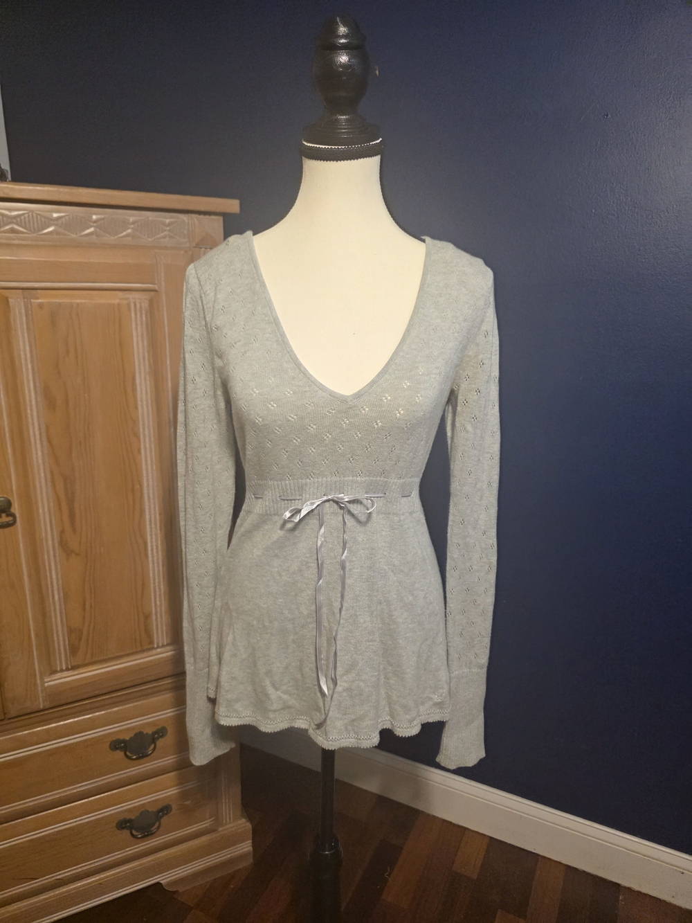 American Eagle Outfitters Light Gray Knit Baby Doll Sweater TopVintage Y2K